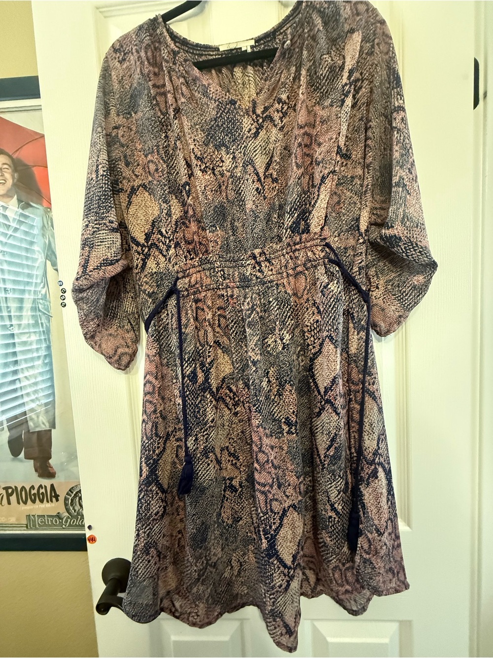 Floreat Pink and Blue Snake-Print Midi Dress